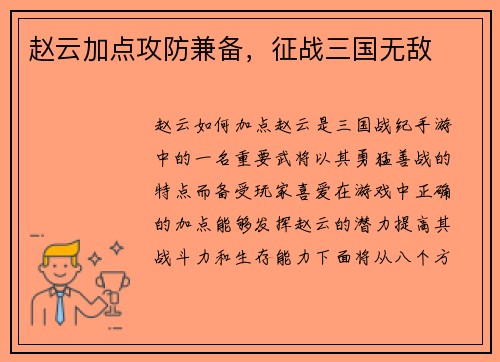 赵云加点攻防兼备，征战三国无敌